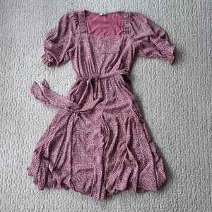 Orange Creek Red Floral Square Neck Flowy Dress